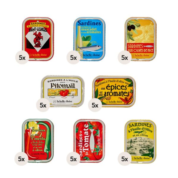 Sardinen-Sortiment „Les classiques“ – 40x115g (8 Sorten à 5 Stk.)