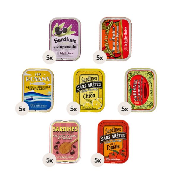 Sardinen-Sortiment „Les spéciales“– 35x115g (7 Sorten à 5 Stk.)