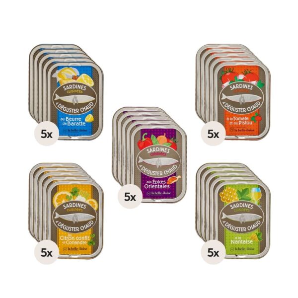 Sardinen-Sortiment "Heisse Sardinen" – 25x115g (5 Sorten à 5 Stk.)