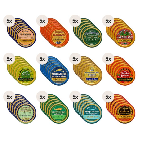 Fischpasteten-Sortiment – 60x60g (12 Sorten à 5 Stk.)