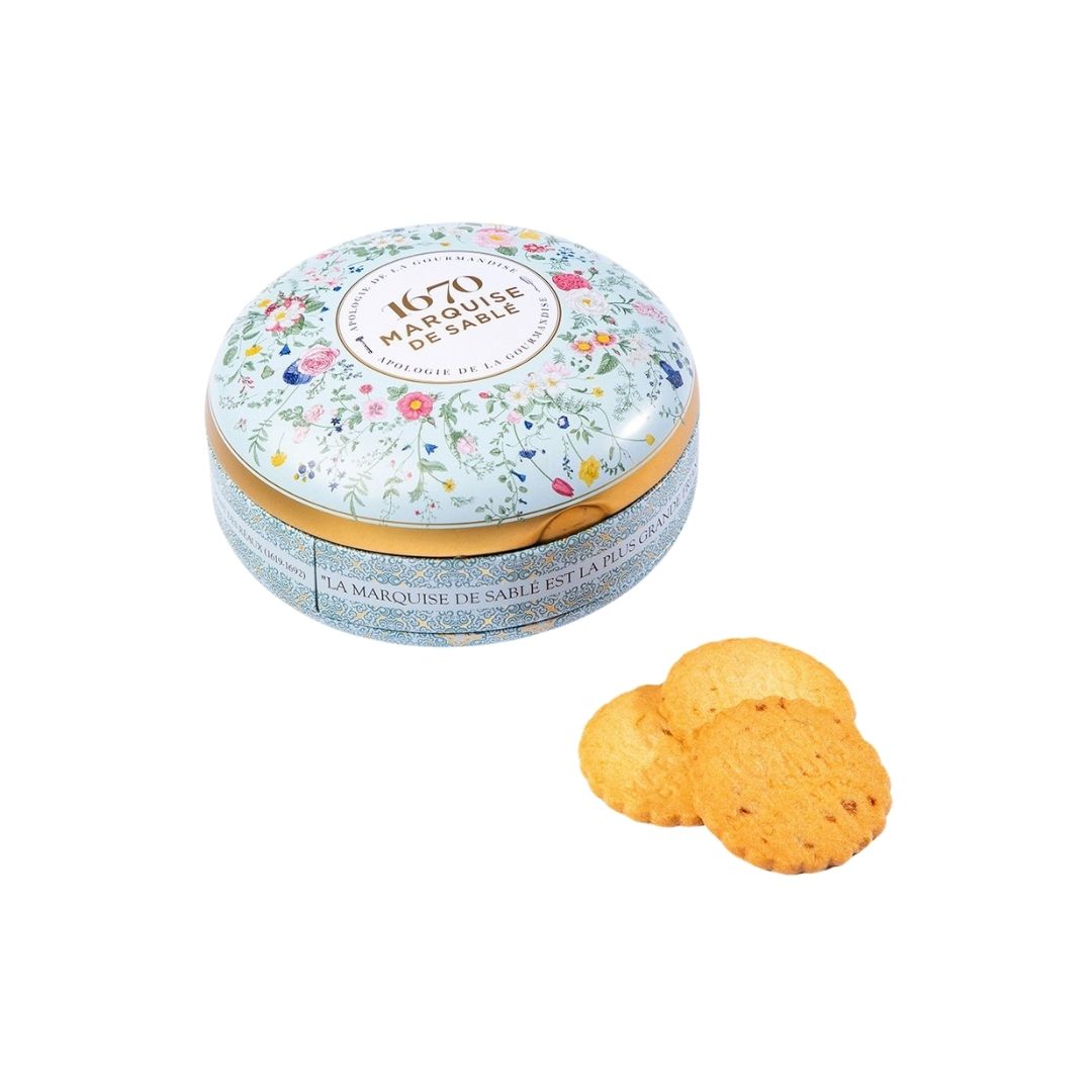 Süße Sablés mit Karamellstückchen und gesalzener Butter – Runde Metallbox „Bouquet sauvage“ 175g 1 SABBOUQUET