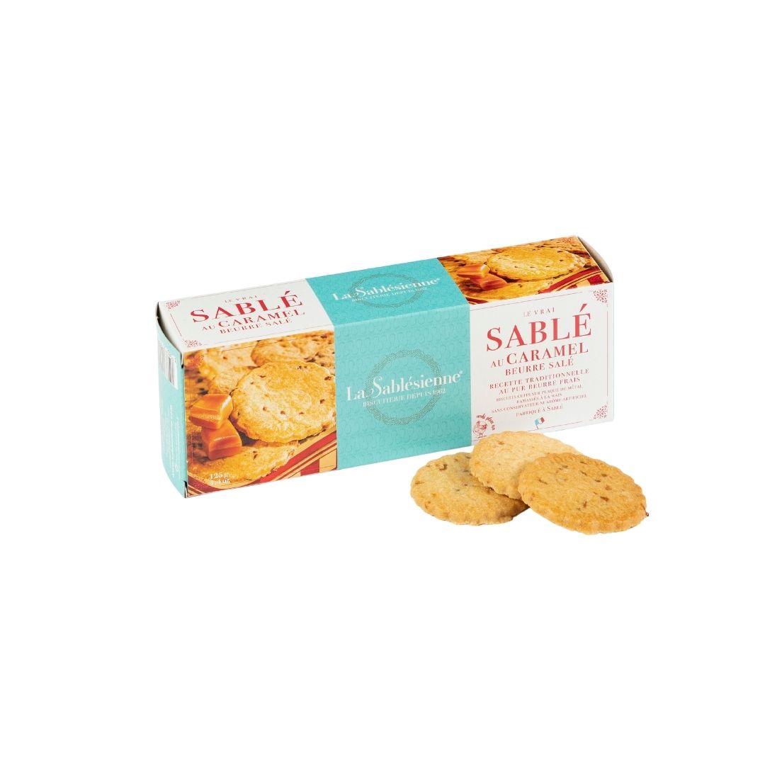 Süße Sablés mit Karamellstückchen und gesalzener Butter – Karton 125g 1 SABCA02
