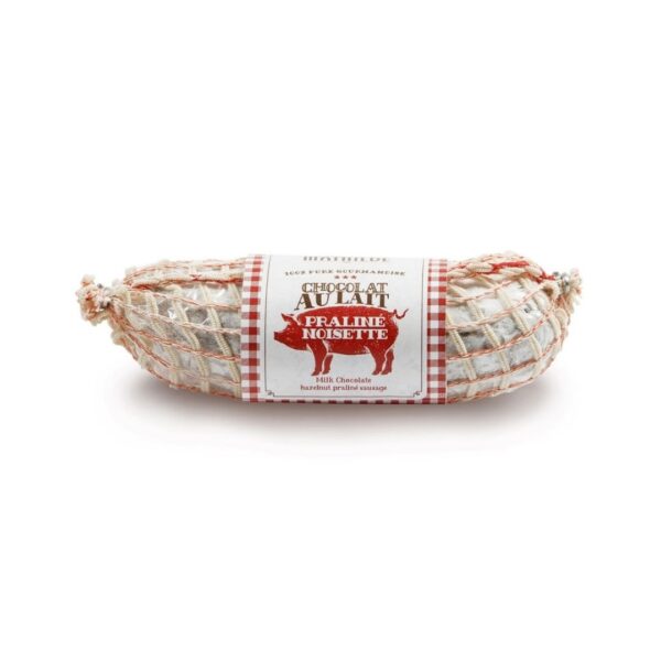 Salami aus Milchschokolade, Praliné und Haselnuss – 150g