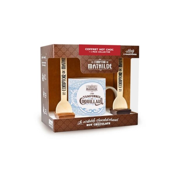 Geschenkset Trinkschokoladen "2 Hot Chocolate + Mug Arabesque" (3 gemischte Farben) – 2x30g