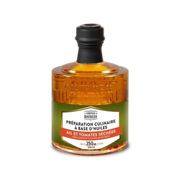 Kulinarische Zubereitung Öl mit Knoblauch & getrockneten Tomaten – 25cl