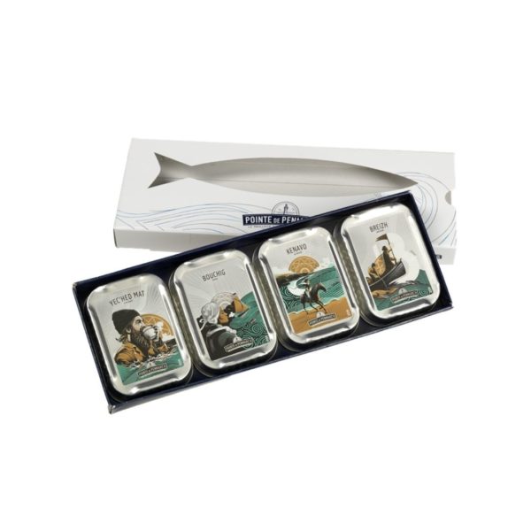 Geschenkset mit Sardinen in Olivenöl "Bretagne" – 4x115g