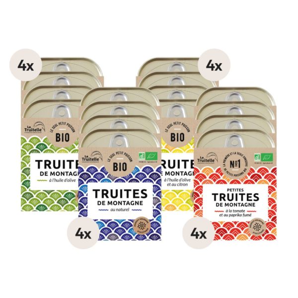 Sortiment BIO-Bergforellen – 16x100g (4 Sorten à 4 Stk.)