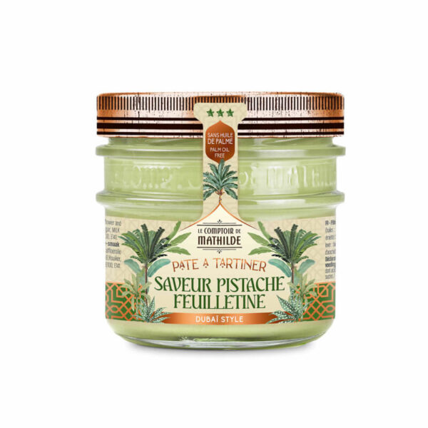 Weiße Aufstrichcreme mit Pistaziengeschmack und Feuilletine, Dubai-Stil, 250 g