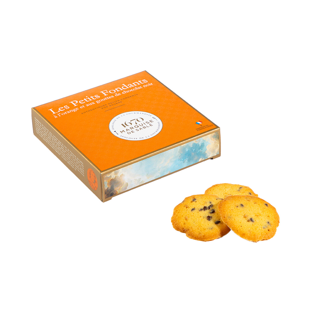 Les petits fondants Orangen und Schokoladenstückchen Etui 80g 1 Les petits fondants Orangen und Schokoladenstückchen Etui 80g – Bild 1