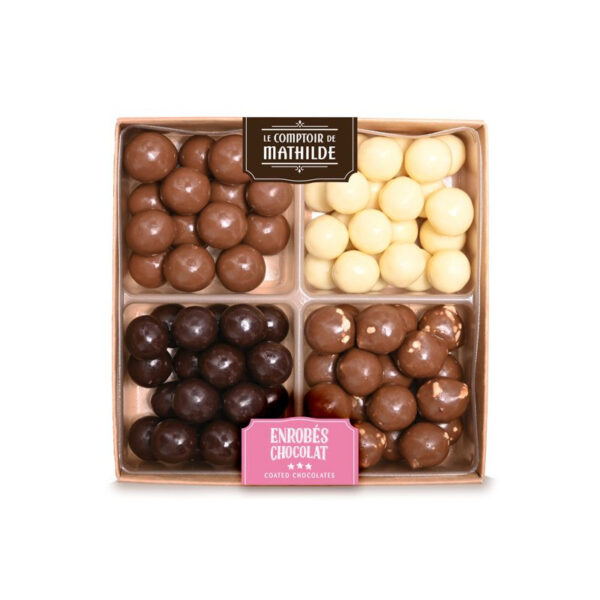 Geschenkbox mit schokoladenüberzogenen Schokoladenperlen – 170g